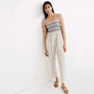 Madewell Smocked Cami Cotton-Linen Blend Jumpsuit
